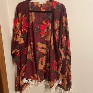 Burgundy, floral kimono
